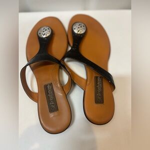 Brighton Black and Brown Sandals with Silver Embellishments